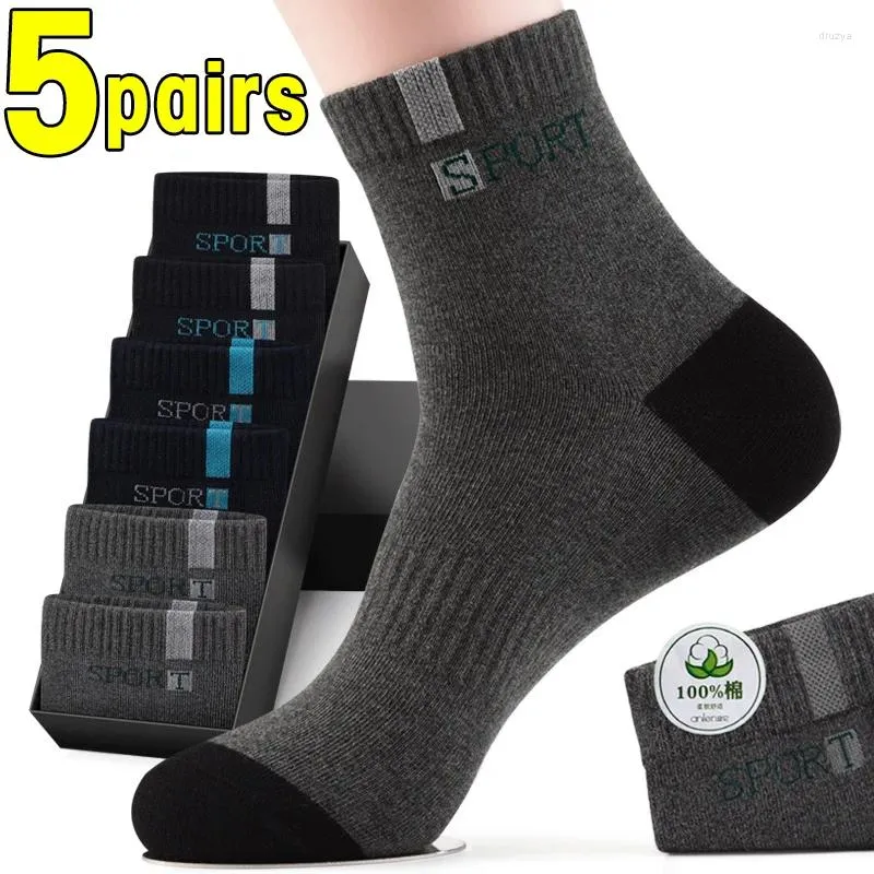 Herrstrumpor 5Pair Bambu Fiber Summer Spring Men Botton Cotton Sports Sock Deodorant Business Plus Size 38-47