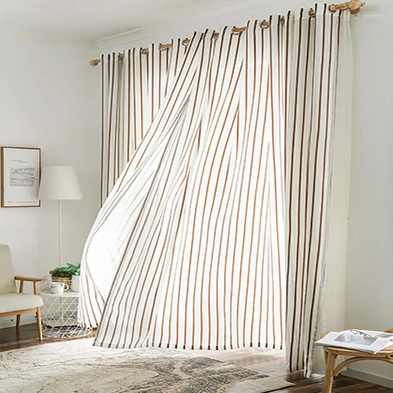 Vorhang LISM Stripe Gardinen für Schlafzimmer, Fenster, Wohnzimmer, Küche, Voile, Zuhause, dekorativ, Flachs, Leinen, strukturierte Tüllvorhänge