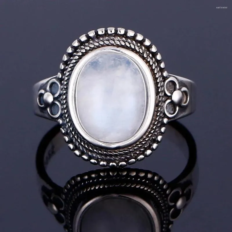Кольца-кластеры, стерлинговое серебро 925 пробы для женщин, натуральный 8x10 мм, лунный камень, подарок на годовщину дня рождения, вечерние ювелирные изделия, кольцо на палец