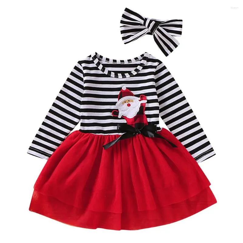 Girl Dresses Arloneet Infant Baby Girls Christmas Santa Striped Dress Princess Headband Outfits Toddler Mesh Tulle Costumes CS17