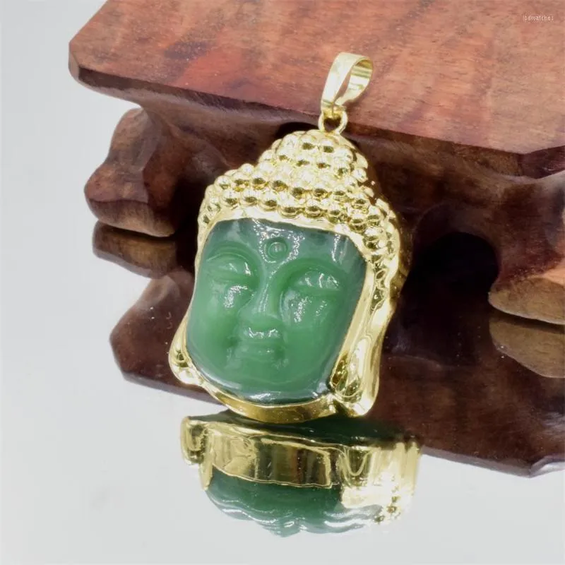 Pendant Necklaces Fashion Natural Crystal Carving Buddha Head Obsidian Aventurine Gemstone Necklace DIY Religious Jewelry