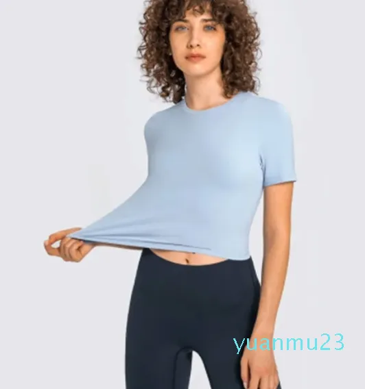 Lu – vêtements de sport sans fil à manches courtes pour femmes, vêtements de loisirs, de fitness, de yoga, col rond, slim, tendance, nouvelle collection