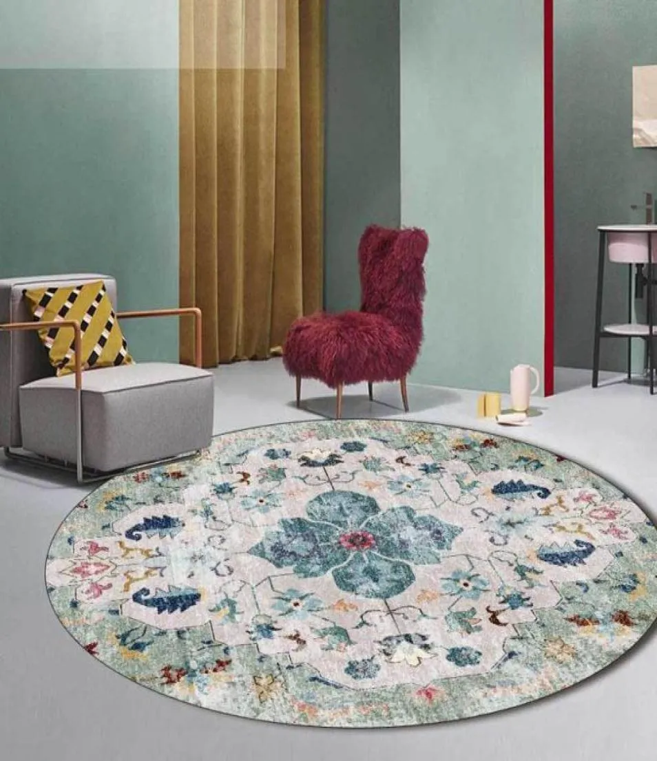 Mattor retro runda mattor för vardagsrum Big Ethnic Style Bedroom Area Rugs Computer Chair Anti Slip Rug Vintage Floral Floor MA2752592