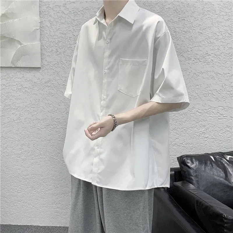 Men's Casual Shirts 2024 Short Sleeve Fashion Cotton Loose Checkered Shirt Single Patch Pocket Standard-fit Button-down B60