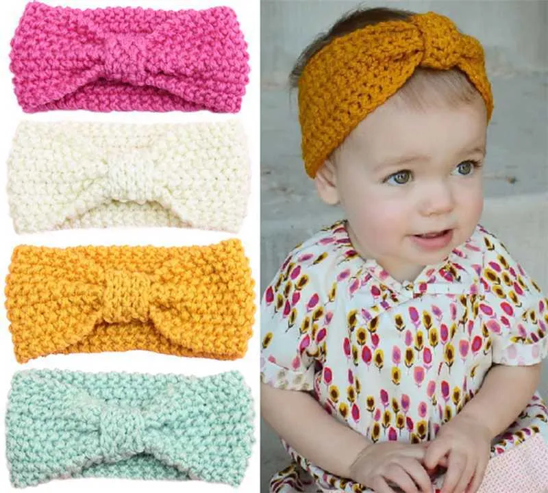 Girls Winter Crochet Kids Warm Headbands Baby Xmas Turbon Knot Knitted Hairband Ear Warmer Children Princess Hair Accessories For Toddler KHA524