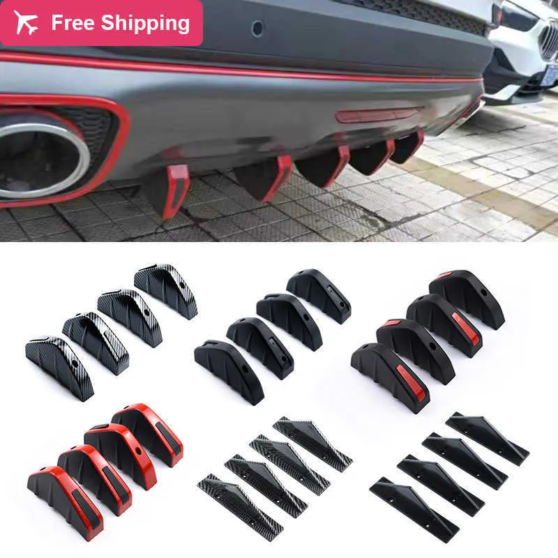 4PCS Carbibre universal Car Carber Modified Bumper Diffuser Spoiler Blackred ABS traseiro do pára-choques anti-colisão do céu