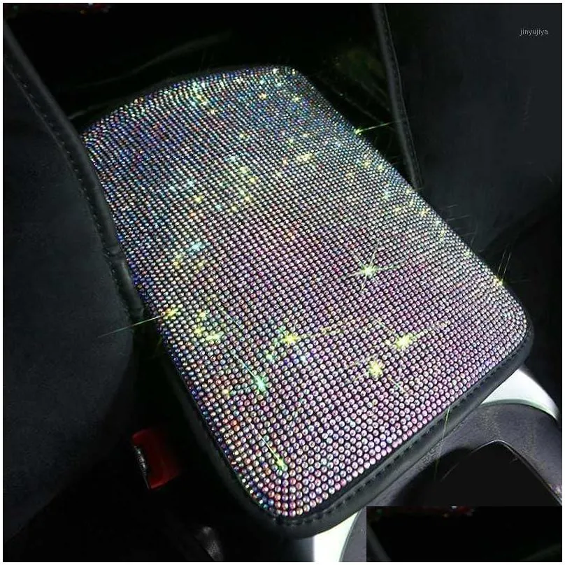 Car Seat Covers Ers Rhinestone Crystal Armrests Er Pad Vehicle Center Console Arm Rest Box Cushion Diamond Girls Interior Accessorie Dhlm6