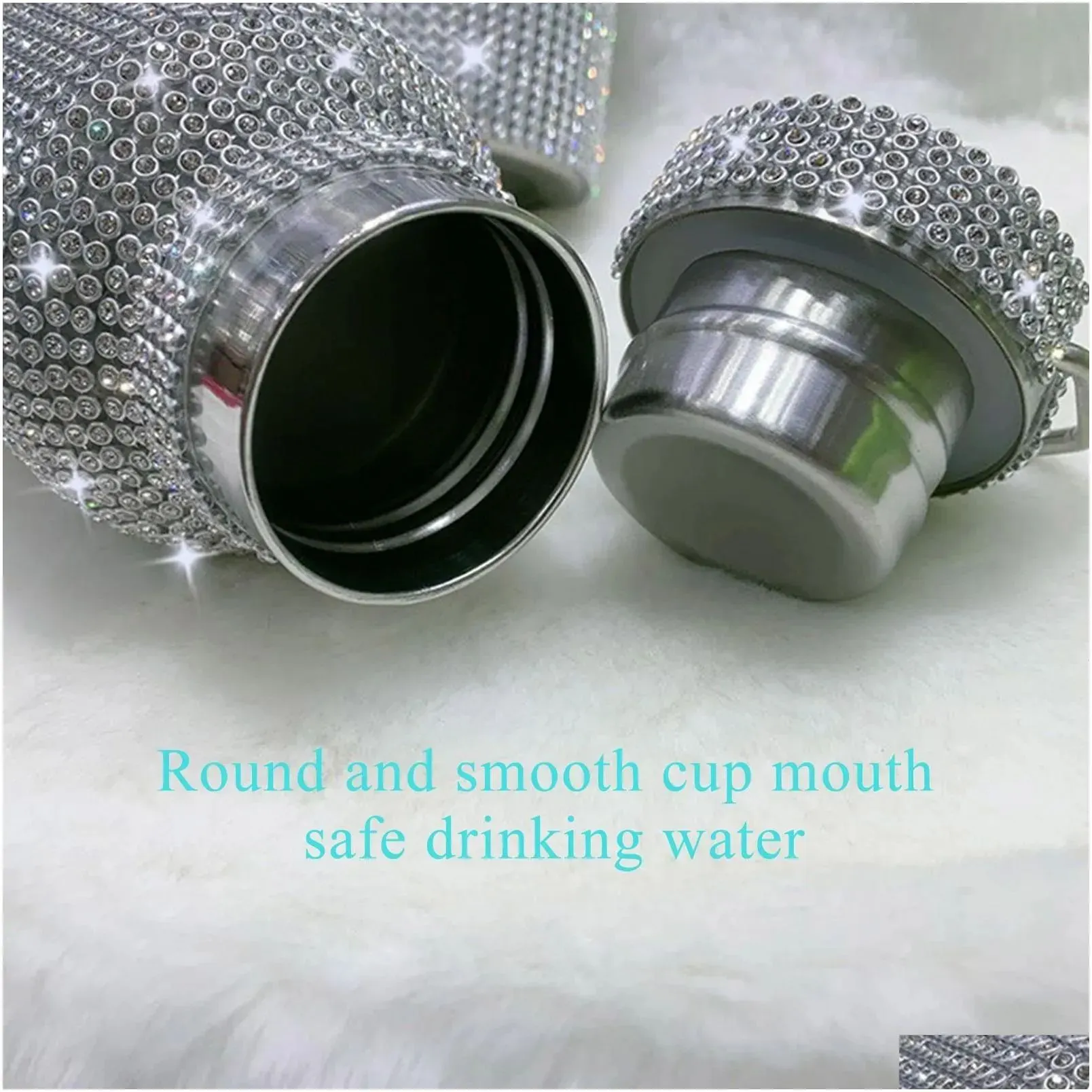 water bottles bling diamond thermos portable glitter bottle crossbody stainless steel thermal flask 350ml 500ml 750ml 221018