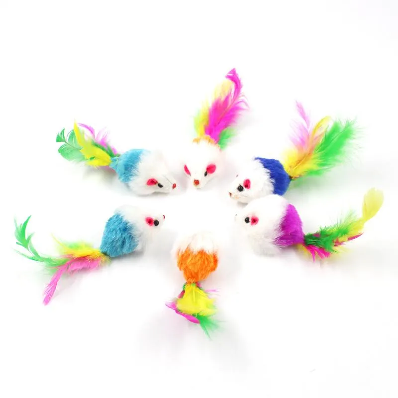 Jouets en gros doux polaire Mini fausse souris chat jouet plume colorée drôle jouer souris jouet pour chat chaton interactif balle chat fournitures