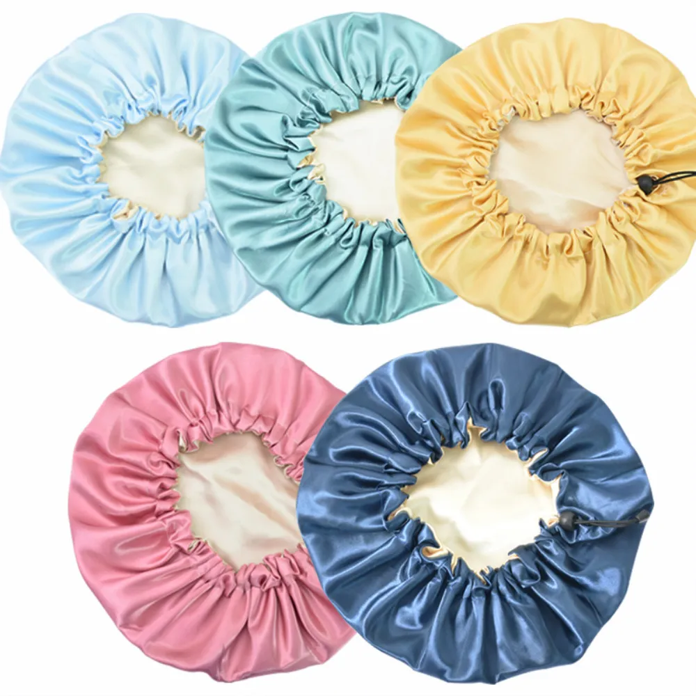 DHL Silk Nightcap Hat Hair Clippers Doble lado ajustable Mujeres Head Cover Sleep Cap Satin Soft Bath Cap