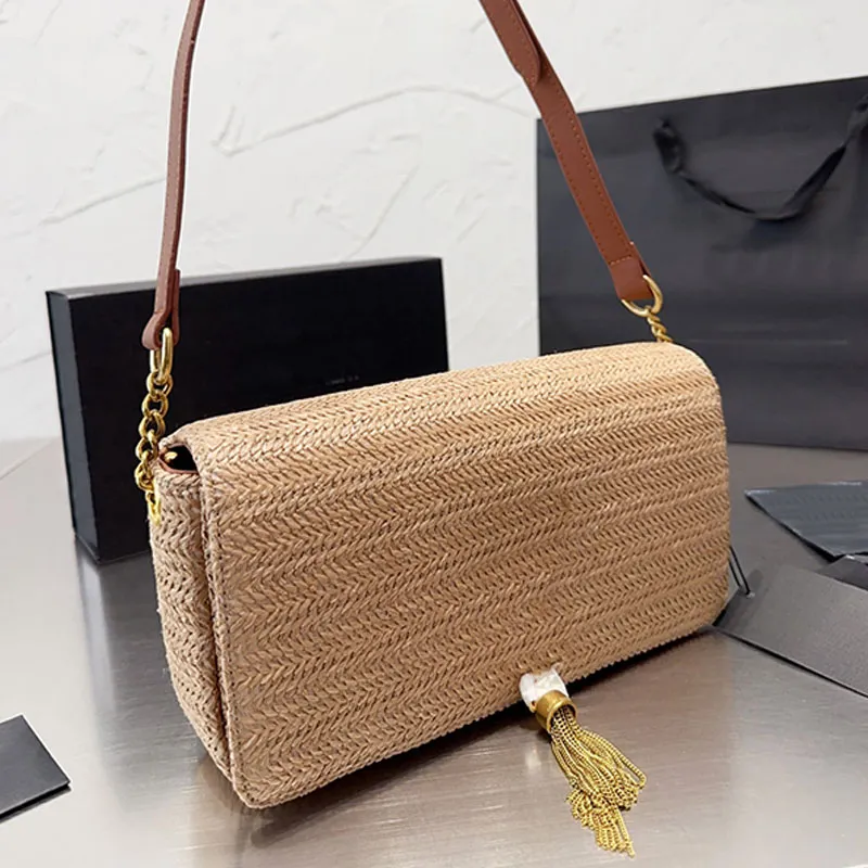 Straw Flap Crossbody Bag Women Gaby Hand Clutch Pouch Wallets Fashion Letters Tassels Multiple Colors Weave Messenger Shoulder Bags