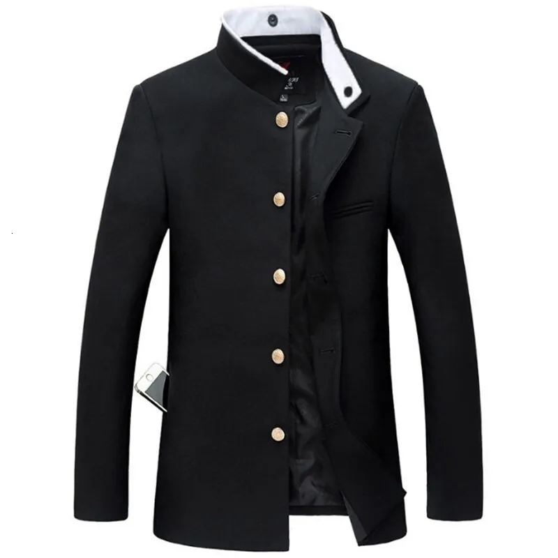 Herenpakken Blazers Men Black Slim Tunic Jacket Single Breasted Blazer Japanse School Uniform College Coat 230427