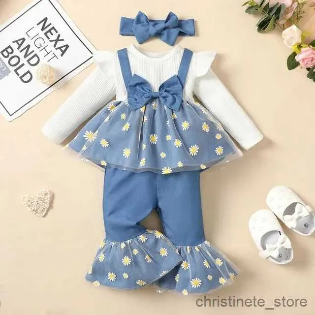 Conjuntos de ropa Conjunto de ropa para niña recién nacida Meses Manga larga Tops con una botonadura Pantalones con estampado floral Diadema Año Trajes para bebé R231127