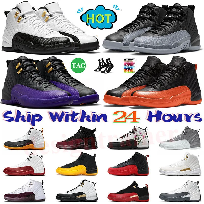 Nieuwsaankomst 12s Basketbalschoenen Wolf Gray Field Purple 12 Briljant oranje zwarte taxi -game Royal Black The Master Playoffs Stealth Womens Mens Sneakers Trainers