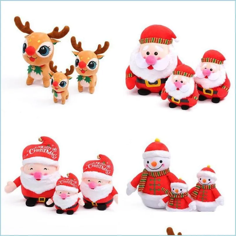 Fyllda plyschdjur med klockor Plush Elk Toy Party Favor Christmas Snowman Santa Claus Doll Children Giving Gifts Sweet Xmas Decora Dhesg