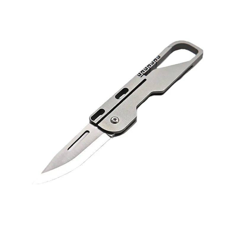 Titanium legering mini vouwmes hoge hardheid d2 mes sleutelhanger hanger pocket paring mes outdoor eDC gereedschap