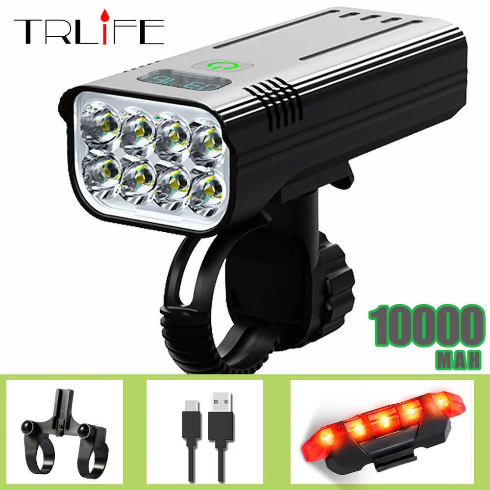 Rower Lights TrLife 10000 mAh Rower Light USB ładowna deszczowa motocykla MTB Zestaw rowerowy z 2 uchwytami 7000 LUMENS AKCESORIA BIKE P230427