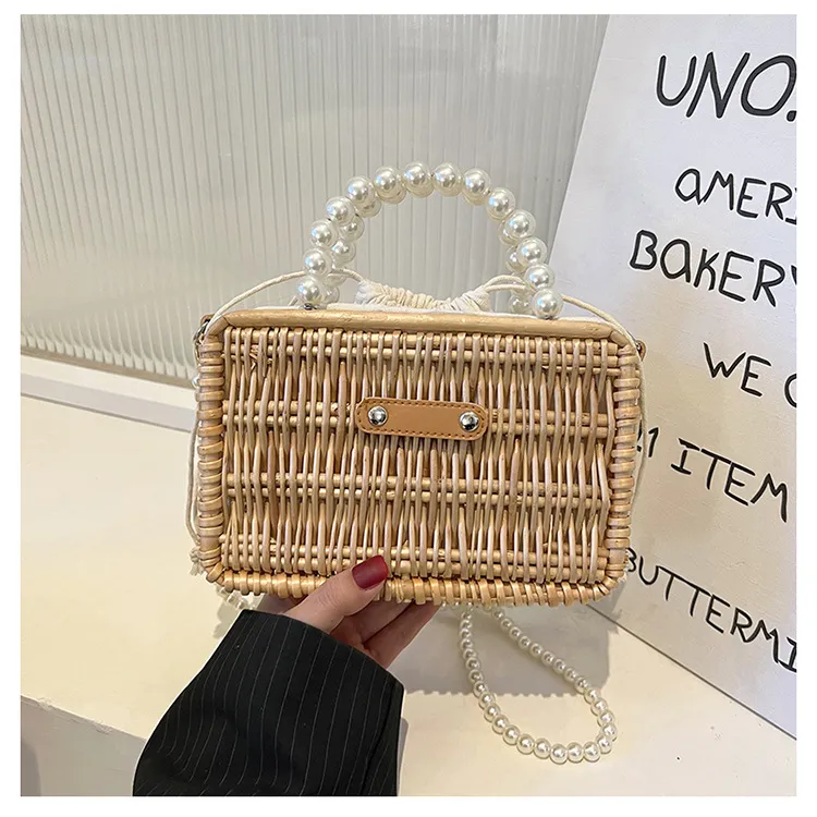 premium designer bag High capacity Casual and simple the tote bag raffia bag luxury straw bag Pearl Shoulder Strap Small Square Crossbody Bag summer travel beach bag