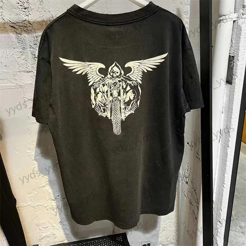 Tshirts masculinos Saint Michacl Bairro de motocicleta gótica Tshirt impresso Tshirt solto Casual Lavagem em dilapidada Tee streetwear Harajuku t