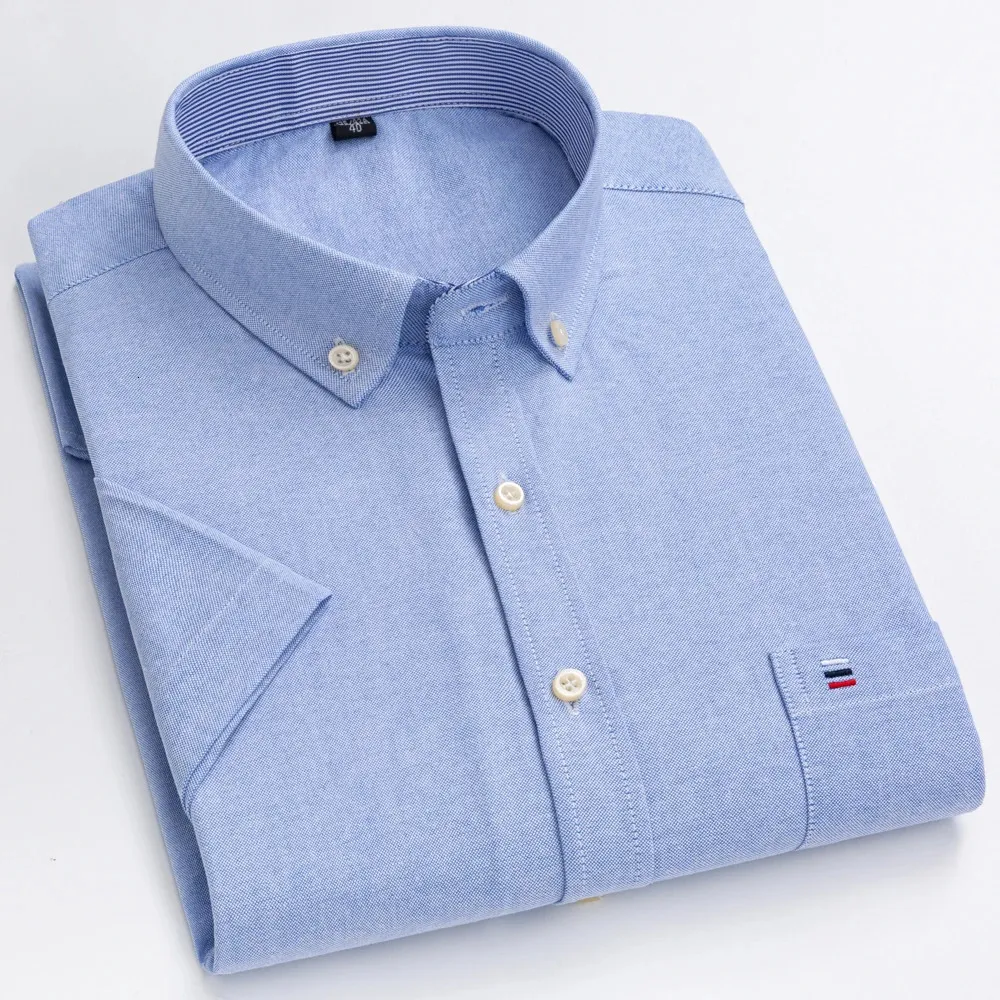 Chemises décontractées pour hommes Chemises décontractées d'été à manches courtes Oxford pour hommes Poche unique Confortable Chemise en coton à rayures à carreaux boutonnée de coupe standard 231124
