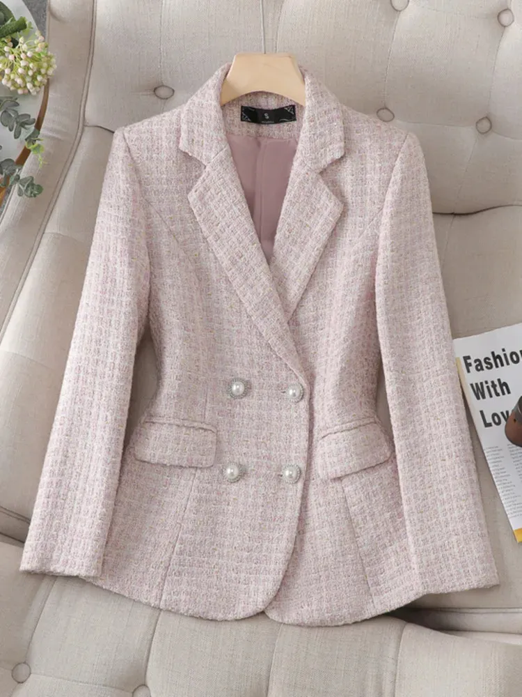 Abiti da donna Blazer di alta qualità Moda coreana Tweed Blazer Giacca Cappotto Donna Manica lunga Francese Slim Abito di lana Outwear Autunno Inverno Casaco 231124