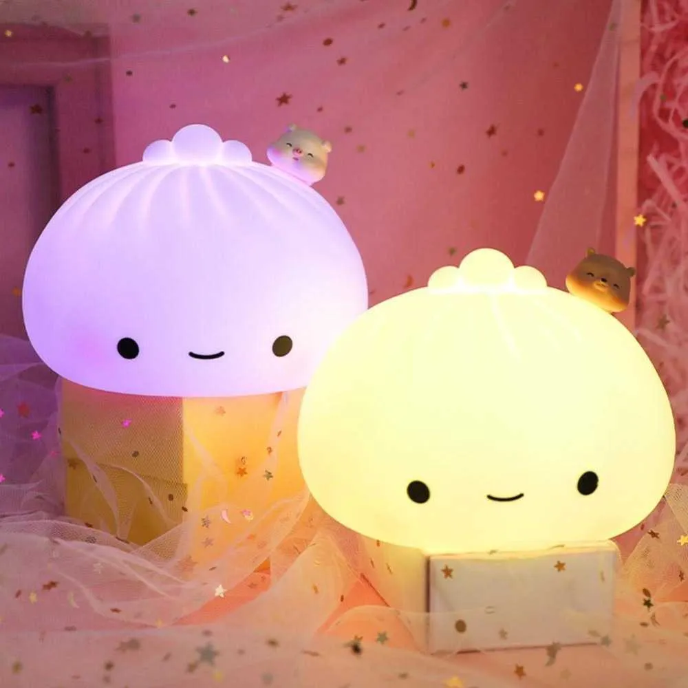 Cute Buns Pat Lights Colorful Soft Night Light Camera da letto Decorazione della casa Natale Bambini Animazione per adulti Regali di festa HKD230628