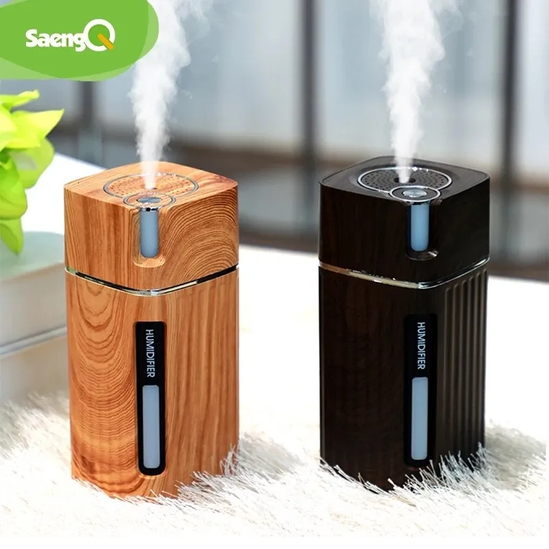 Humidifiers saengQ Electric Humidifier Aroma Oil Diffuser Essential Ultrasonic Wood Grain Air Humidifier USB Mini Mist Maker LED Light 230427