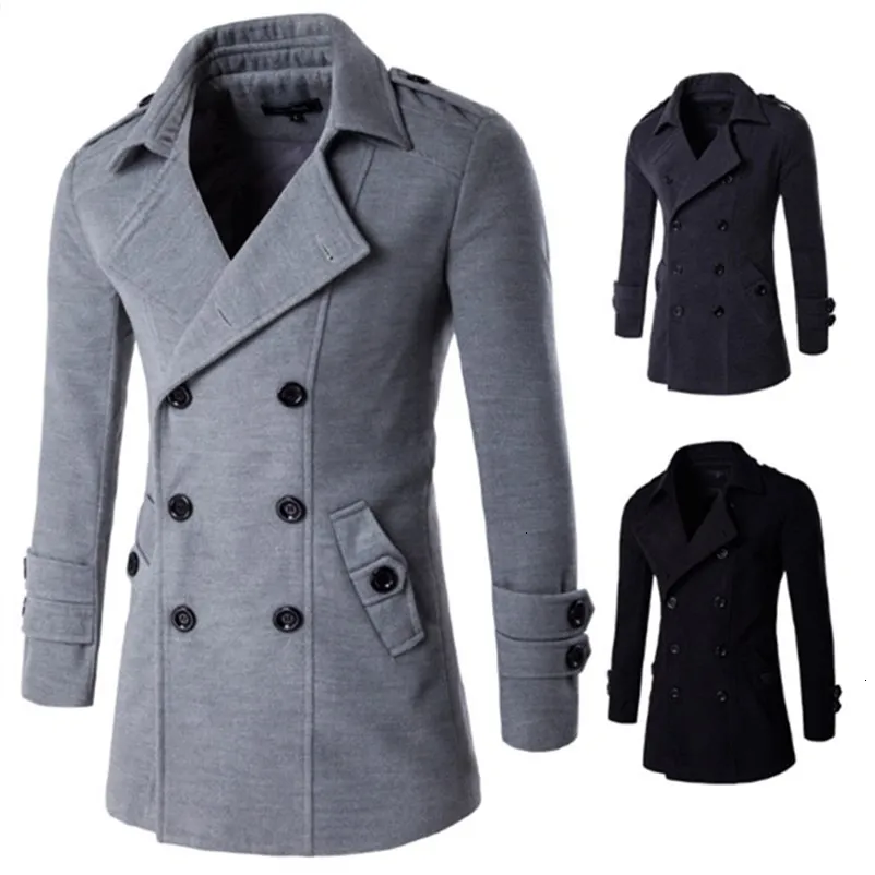 Misturas de lã masculina queda homens estilo britânico trench top coat masculino longo trench coat masculino roupas masculinas clássico duplo breasted casaco 231118