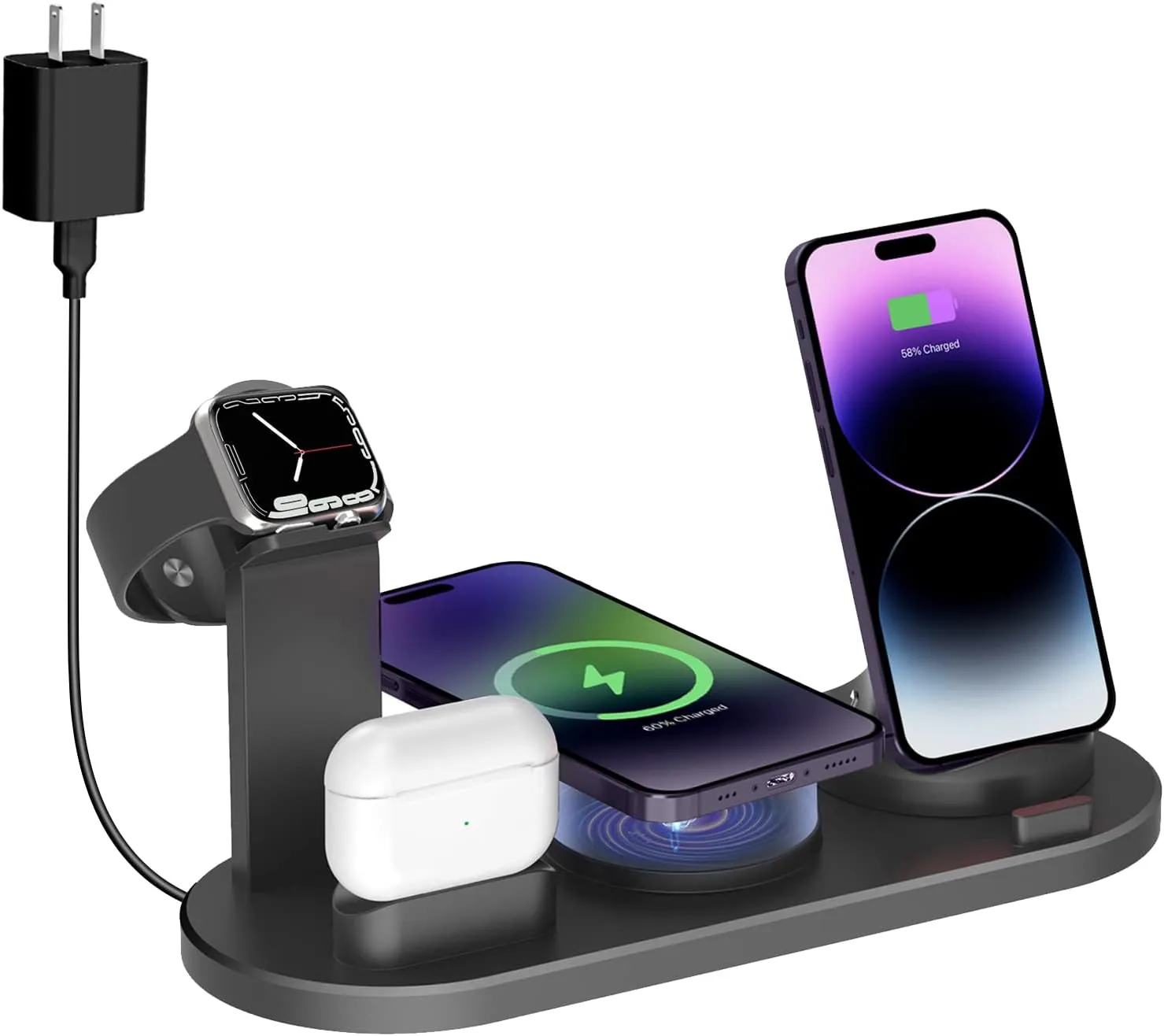 Magnetisk trådlös laddare 4 i 1 trådlös laddningsstation Flera enheter för Apple iPhone 15/15 Pro/15 Plus/15 Pro Max, 14,13,12 Pro/Max/Mini/Plus, AirPods, Apple Watch