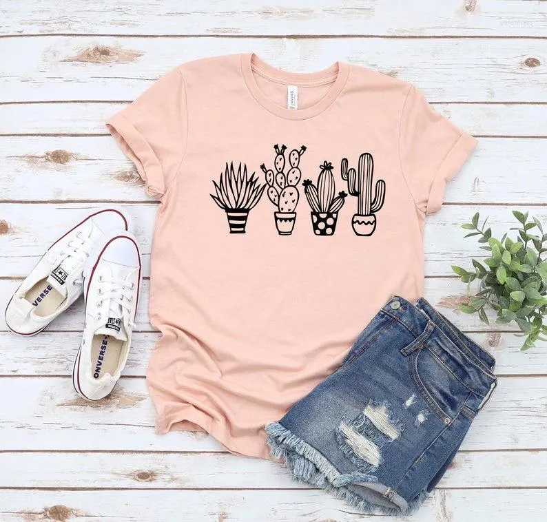 Women's T Shirts Cactus Plants Cute Funny Shirt Not A Hugger Streetwear Cotton O Neck Female Clothing Plus Size Casual Drop