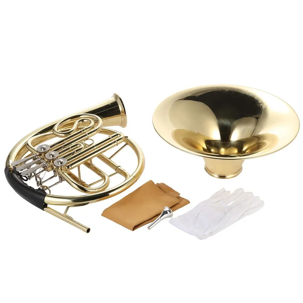 French Horn B/Bb Flat 3 Key Brass Gold Lacquer Single-Row Split Wind Instrument