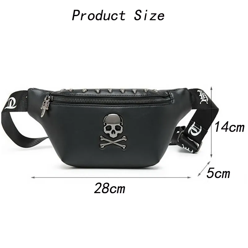 HBP Designer midjeväska för män Bumbag Fanny Pacak Mihaivin Rock Skull Sling Påsar Beltpåse Rivet Bröstväska Lyxig midja Väska Kvinnor Punk Black Leather Men Bum Bags Dicky