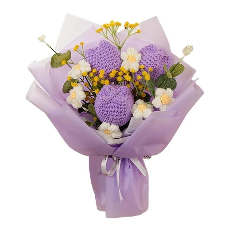 Crochet Flower Bouquet Tulips Artificial Flowers for Anniversary Desktop