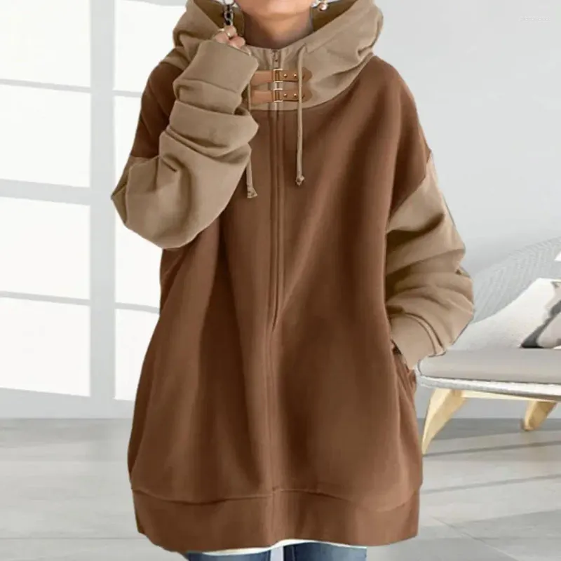 Kadın Hoodies Gevşek Kazak Hoodie 2023 Sonbahar/Kış Kişiselleştirilmiş Sokak Fermuarı Kat Uzun Polar Desinger