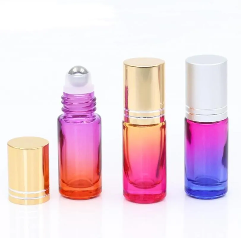 200 pièces 5 ml dégradé couleur rouleau sur bouteilles verre épais vide rechargeable parfum huile essentielle métal rouleau boule bouteille