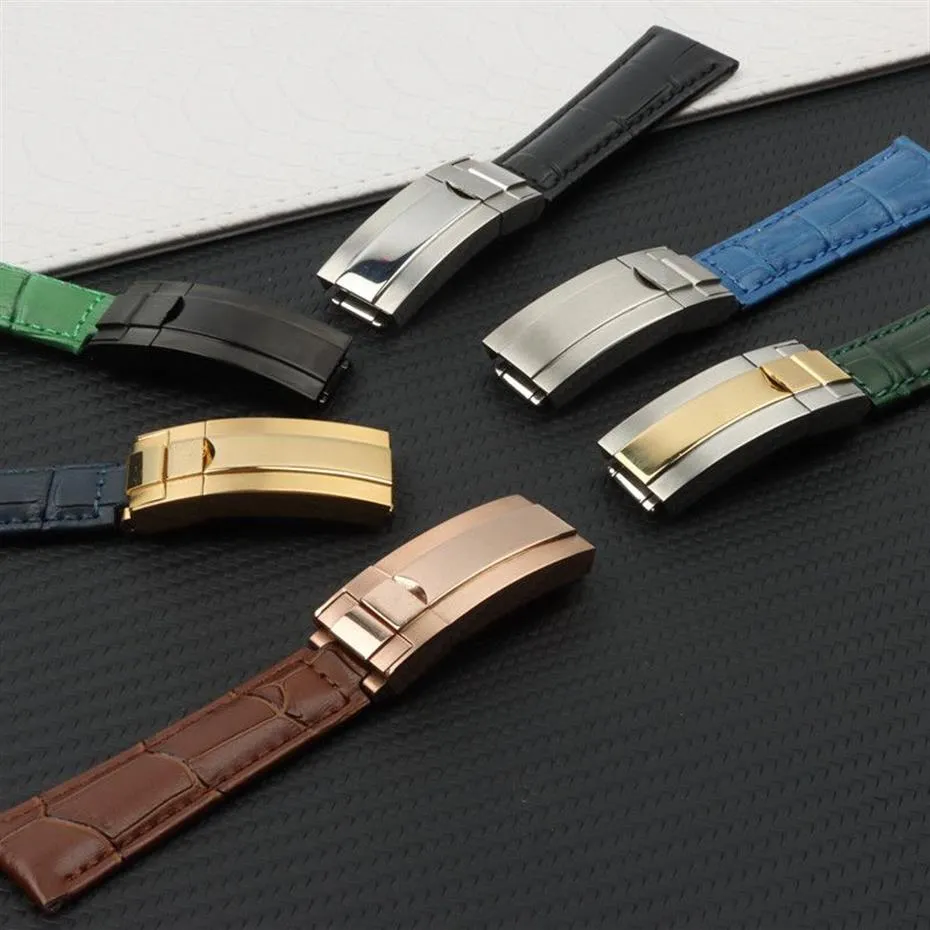 Bracelet de montre en cuir véritable, pour bracelet de montre Rx avec déploiement, 20mm, vert, marron, bleu, noir, 232P