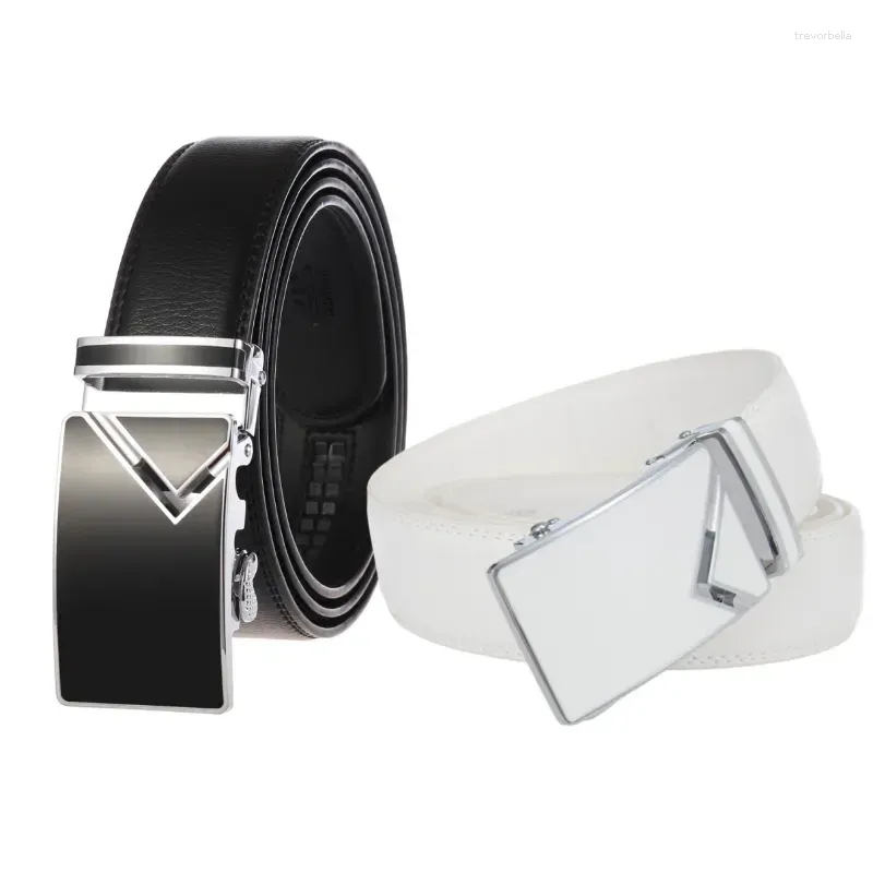 Belts Alloy Men Male Plus Size Golf Arrival Belt Black Automatic Buckle Cowskin 130cm White & Leather