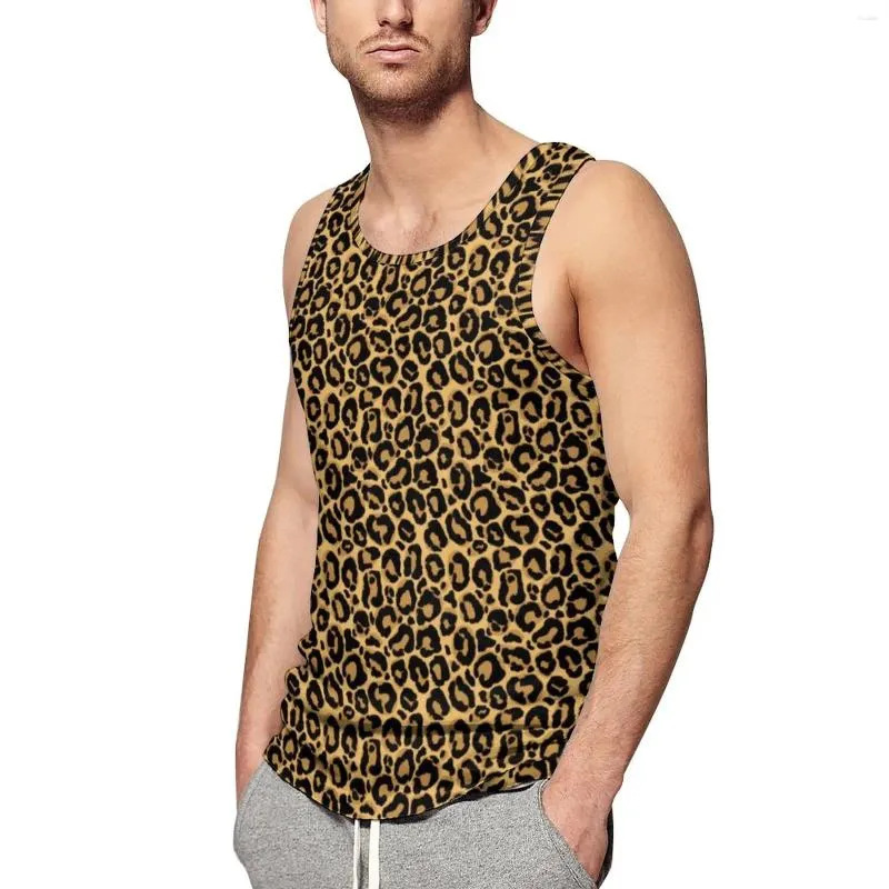 Herrtankstoppar Cheetah Brown Orange Top Man's Leopard Pattern Animal Print Vintage Summer Workout Grafiska ärmlösa västar Big Size