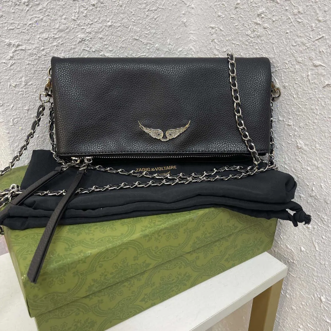 Zadig Voltaire Shoulder ZV Crossbody Bags Famous Wing Pattern Women Envelope Messenger Bag Designer Luxury Handbags Fashion Rivet Hobo Baguette Chain
