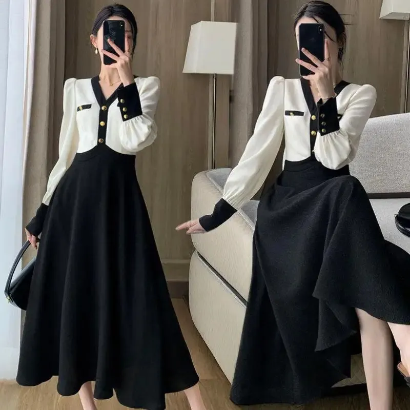 sexy urban clothing for women Urban Sexy Dresses Elegant and beautiful women's fashion V-neck long  sleeved women's clothing high-quality clothing from Dongmen South Korea  231127