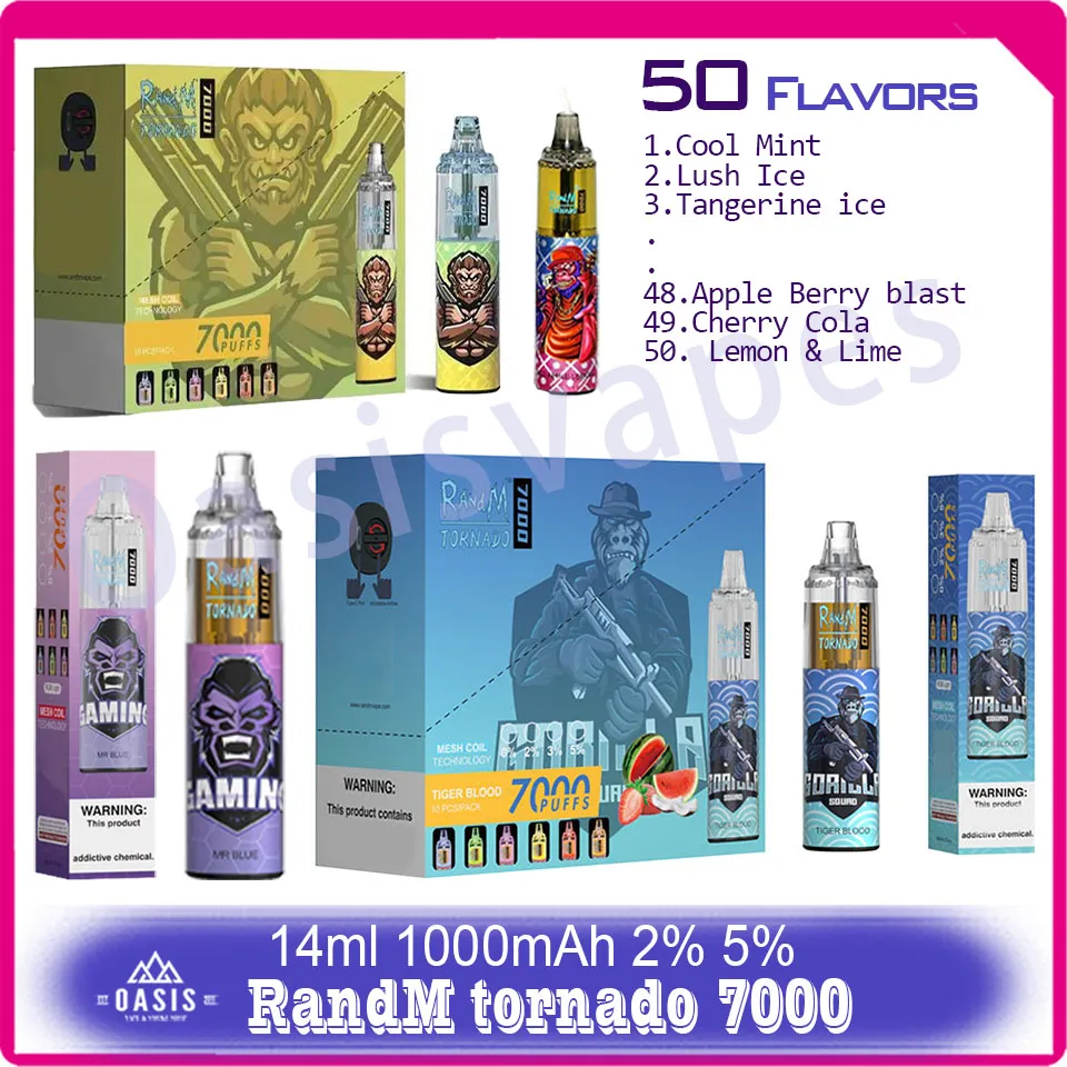 Original RandM Tornado 7000 Puff Jetable Vape Pen Cigarettes lectroniques  14 Ml Pod Mesh Coil 6 50 Saveurs Couleurs Brillantes Dispositif  Rechargeable  Air Rglable Puff 7k | Vido DHgate