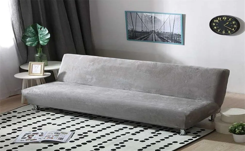 Plyschtyg vikar armlöst bäddsoffa bäddtäcke fällbara sätes slipcover tjockare täcken bänk soffa skydd elastisk futon vinter 2201128877198