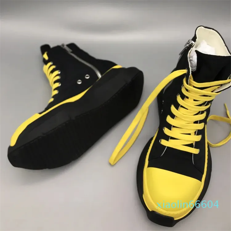 High Street Men's Soled Boots Canvas Couple's Shoes Black and Yellow Lace-up Shoe Streetwear Rubber Shoes Men Women Casual Sneaker