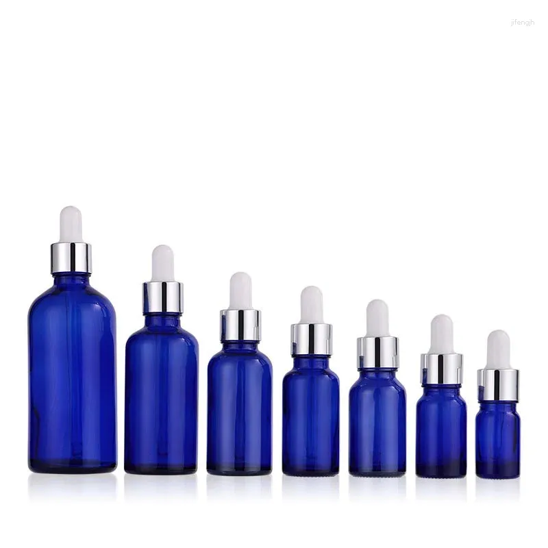 Bottiglie di stoccaggio Bottiglia vuota Contagocce di vetro Profumo blu Imballaggio cosmetico 5ml-100ml 10 pezzi Contenitore fiale Siero Olio essenziale