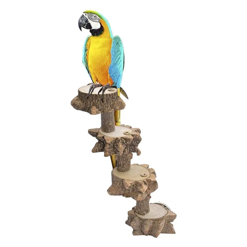 Toys Bird Toy 4 Steps Ladder Bird Perch Platform Natural Wood Standing Playground for budgie Parakeet Large Parrot Cage Climbing Toy