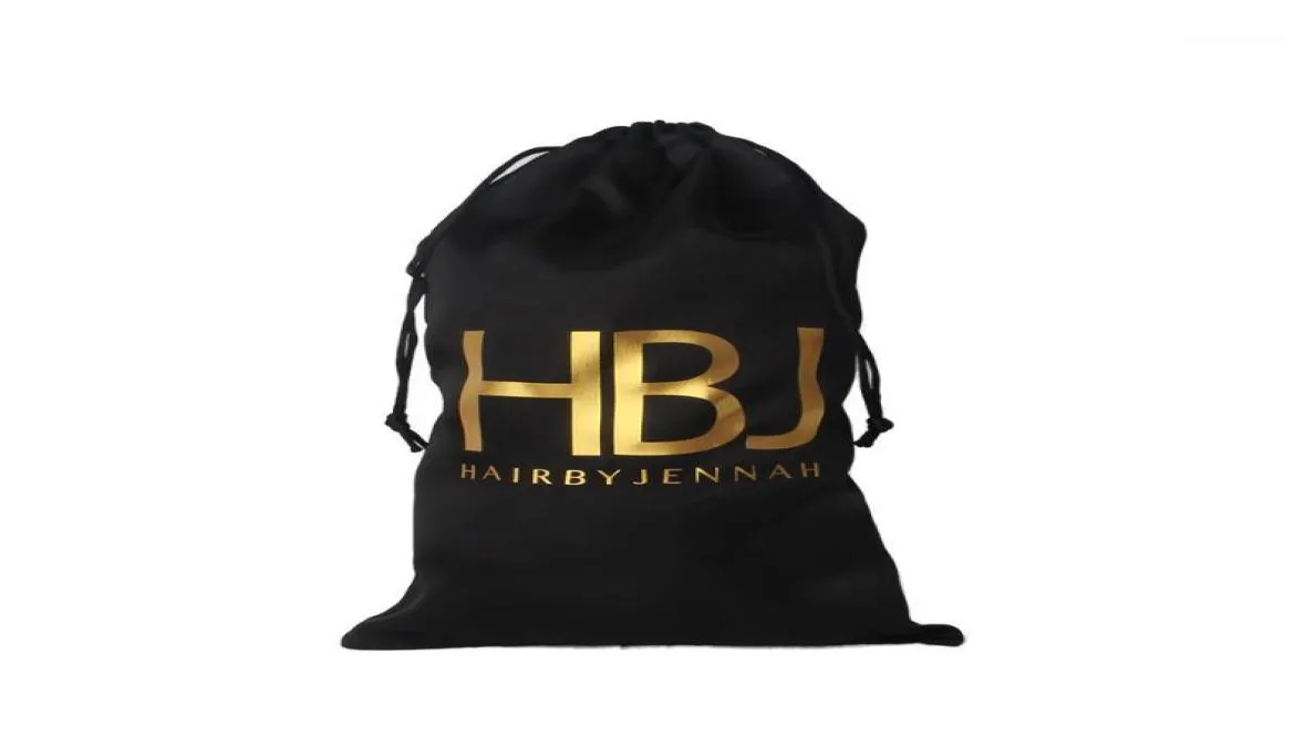 Personalizado uma cor virgem extensões de cabelo humano pacote embalagem sacos de seda cetim preto embalagem personalizada bags2692855