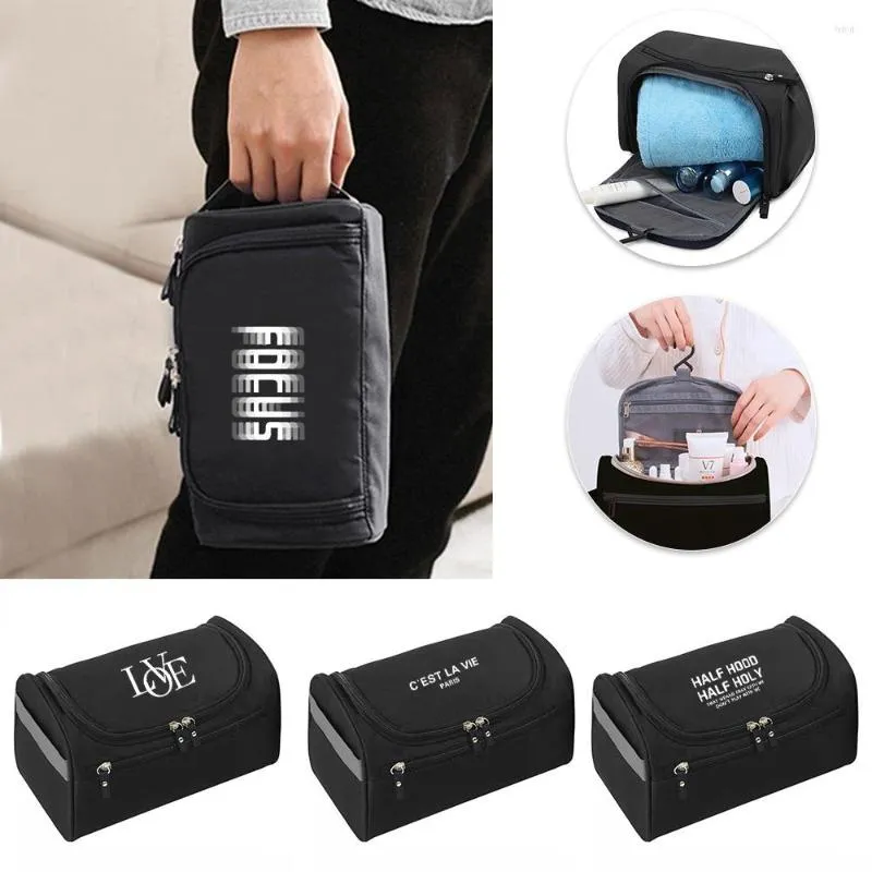 Bolsas de cosméticos homens organizador funcional pendurado zíper maquiagem bolsa de armazenamento bele hightyeat série de texto maquiagem saco de lavagem bolsa