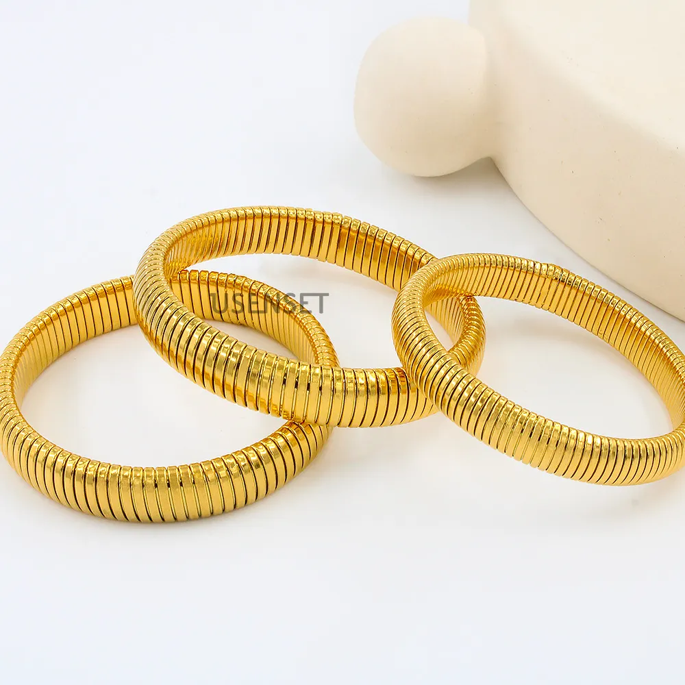 Эластичные браслеты из нержавеющей стали, позолоченные браслеты 18 карат, мужские и женские уличные украшения, 10-12-16-20 мм