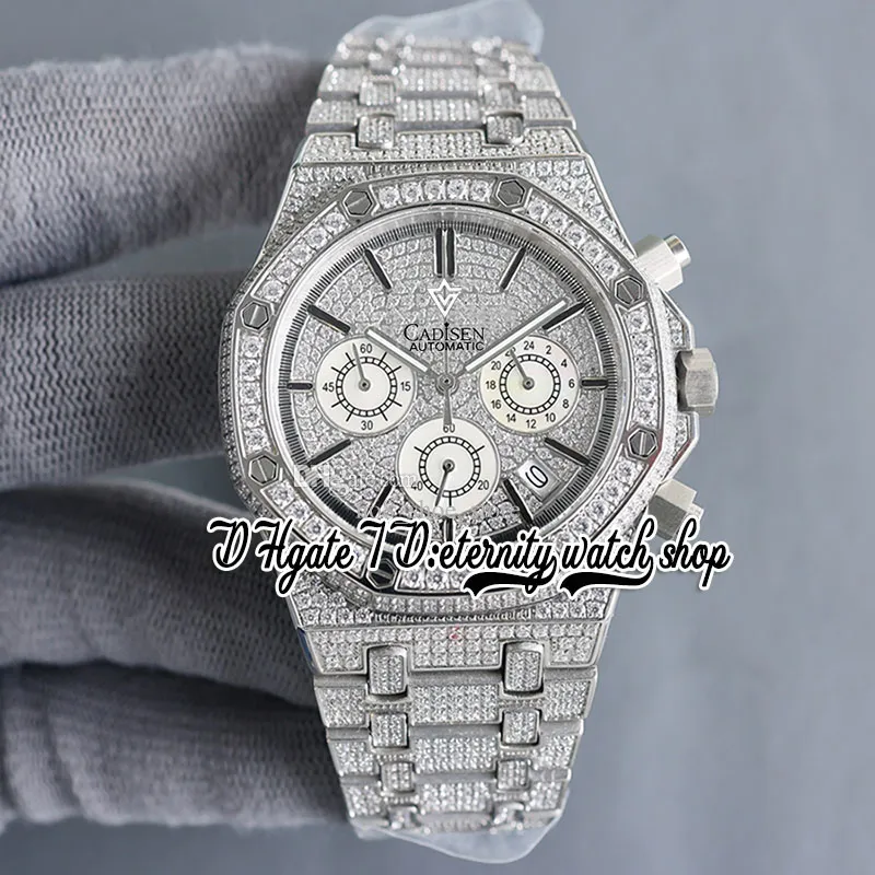 SF SF26333 Japonia miyota kwarc chronograf ruch męski zegarek pełny lodowany Diamond Diamond Black Stick Markery Diamonds Bransoletka wieczna biżuteria zegarki biżuterii