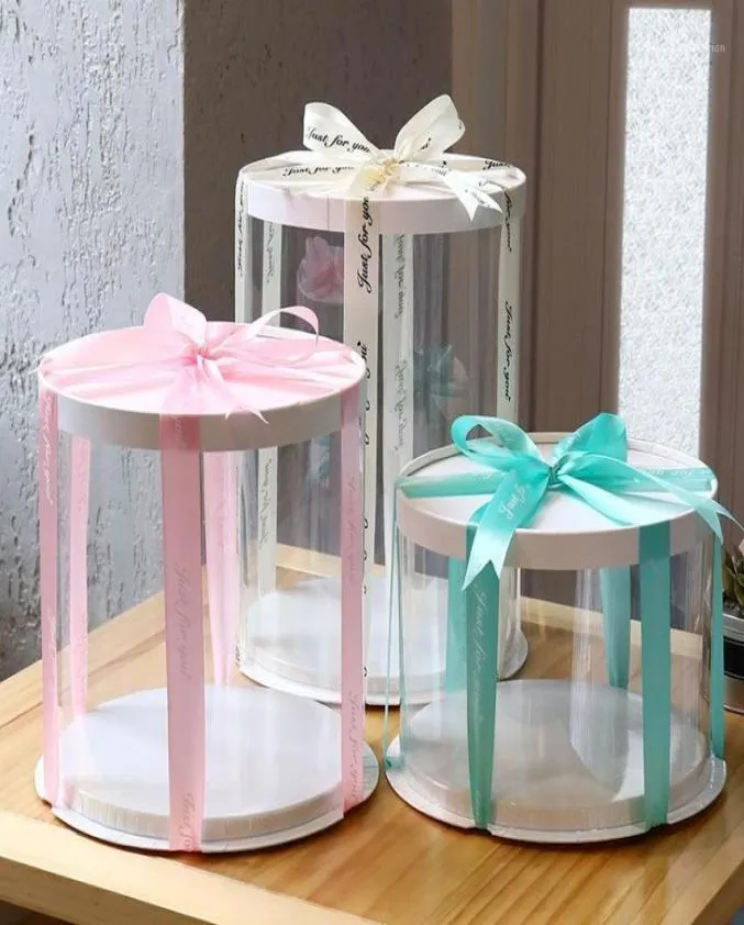 Gift Wrap Round Cake Box Double Layer Plastic Transparent Packaging Boxes Dessert Case Clear Candy Ribbons Black2801061